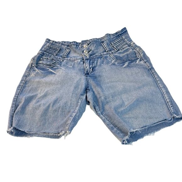 GOGO Star Girls Junior Distressed Crop Short Pants Blue Size 9 Sku 2531 - Picture 7 of 12